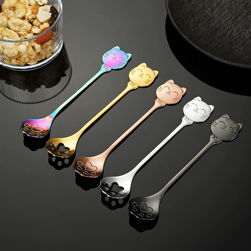 Новая трансграничная посуда Amazon, кофейная десертная ложка из нержавеющей стали с кошачьими когтями, красивая ложка с улыбающимся котом
