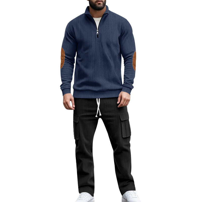 Men's Corduroy Quarter-zip Pullover And Trousers Lounge Set_voghion.com