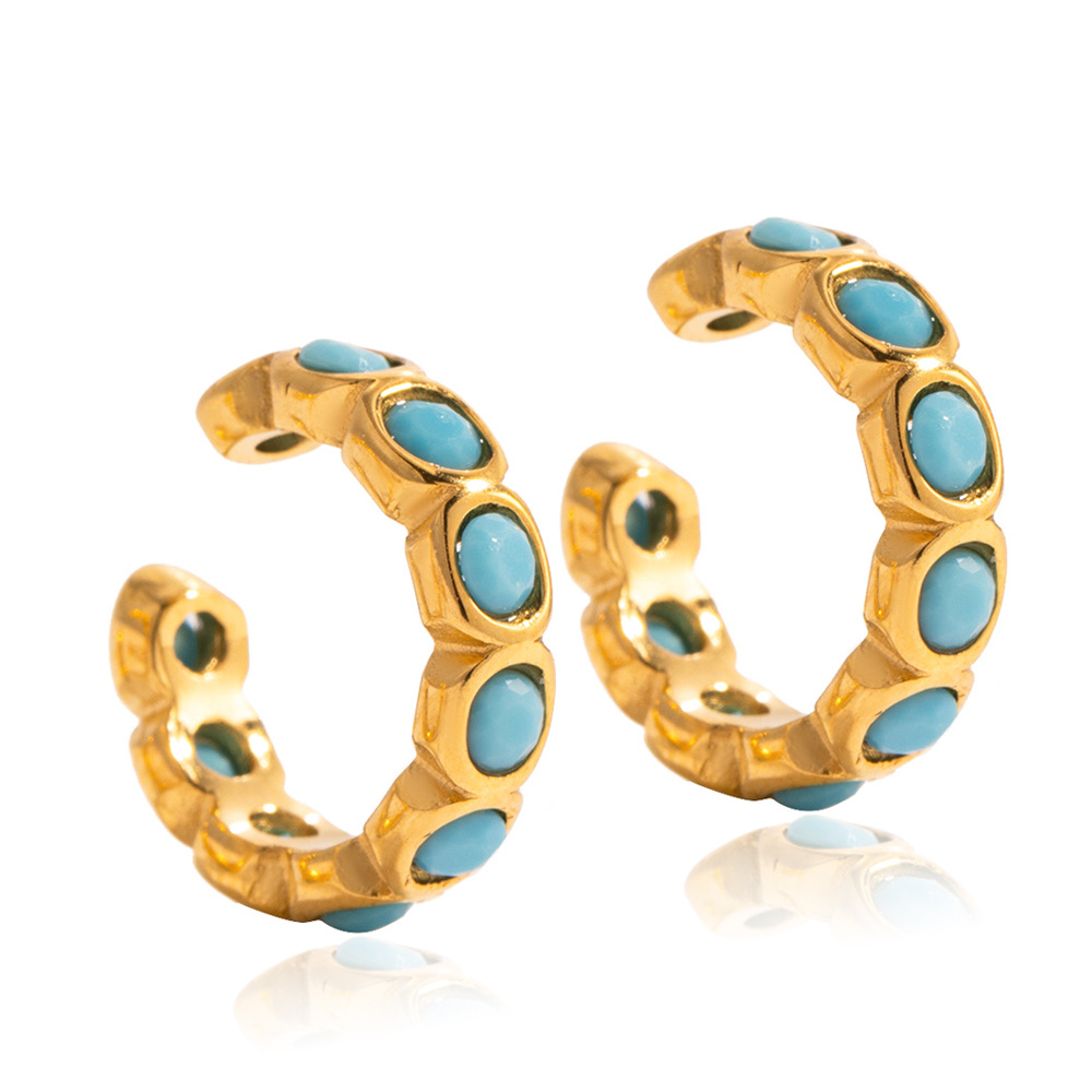 Wanxing Europa y los Estados Unidos Blue Pine Ear Clips Mujeres Retro No Ear Hole Diseño Earplants de acero de titanio de oro 18K