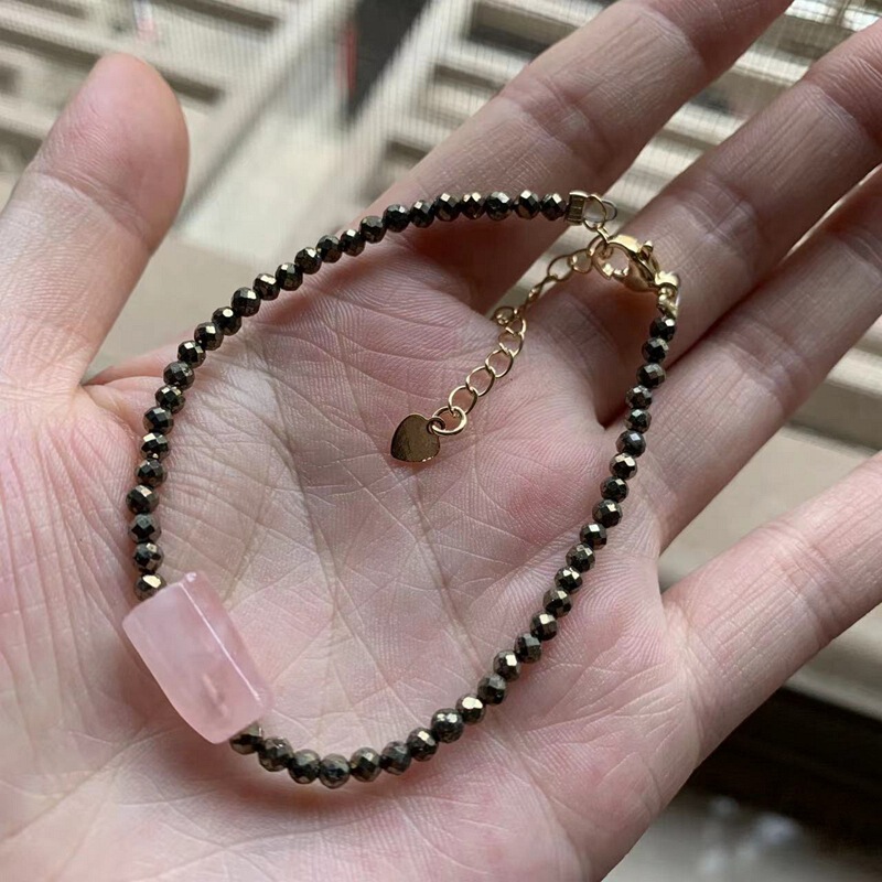 Natural Pyrite Faceted Bead Bracelet Pink Amethyst Black Tourmaline Raw Stone Tube Beads Faceted Beads Hand Jewelry Cross-Border Natural Pyrite Faceted Bead Bracelet Pink Amethyst Black Tourmaline Raw Stone Tube Beads Faceted Beads Hand Jewelry Cross-Border