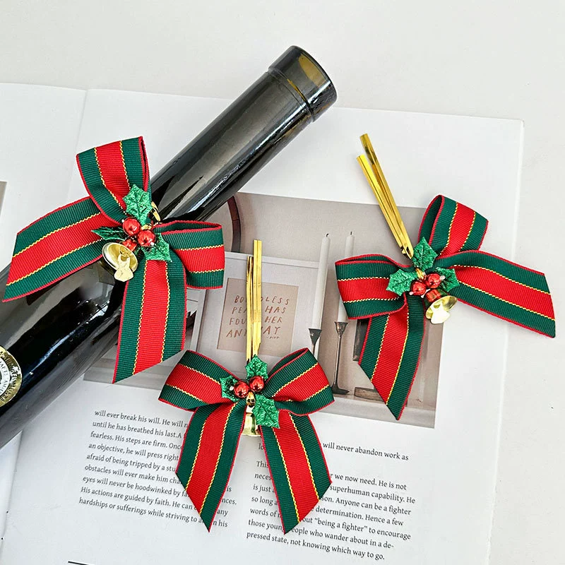 Рождественский колокольчик с бантом декоративная связка Рождественская елка подвеска аксессуары красный зеленый полосатый бант колокольчик