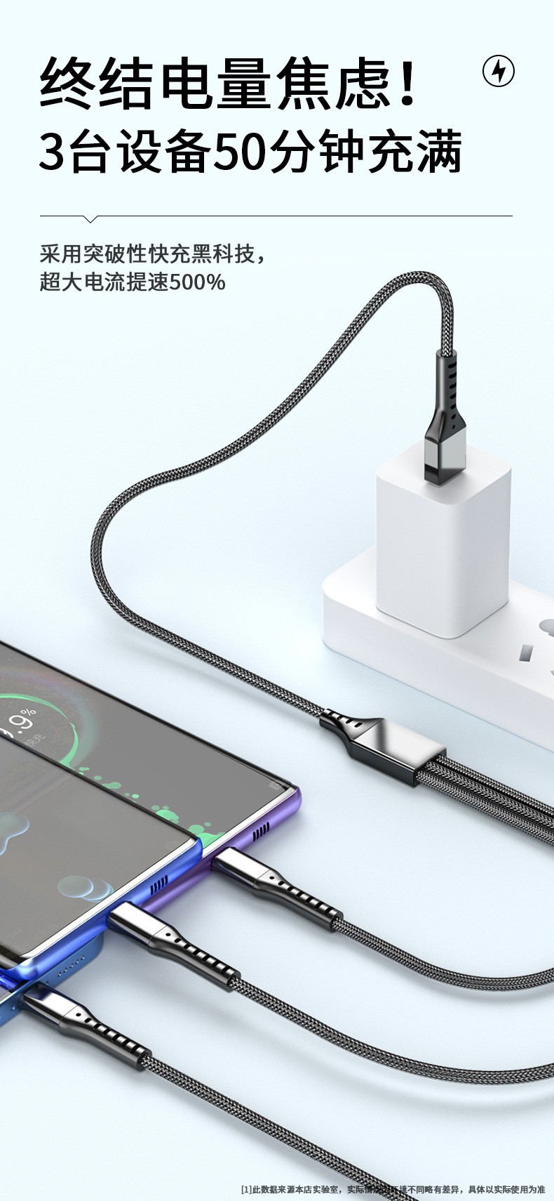 Sınır ötesi bir-üç veri kablosu çok fonksiyonlu şarj kablosu üçü bir arada hızlı şarj kablosu Type-C Android iPhone için uygun