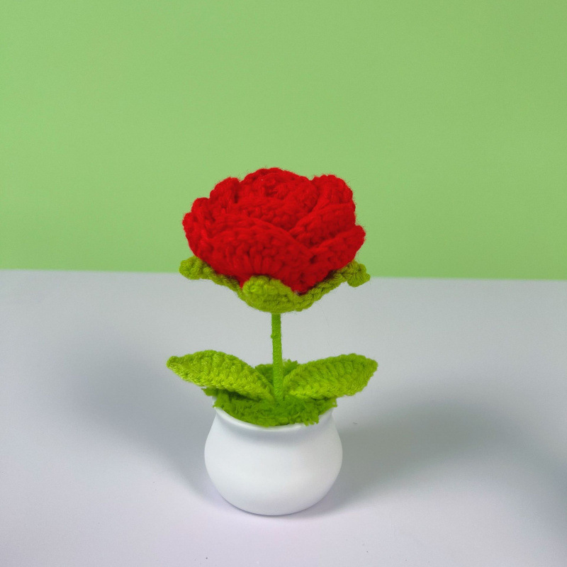 Lama tejida transfronteriza terminada, amor, planta en maceta, decoración de escritorio de estudio de flores artificiales, día de San Valentín, Navidad