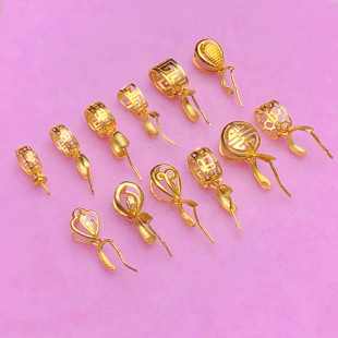 18K Gold Button Head Antique Style Back Pattern Fortune Crown au750 Emerald Jade Wax Pendant Button Head Clip Accessories