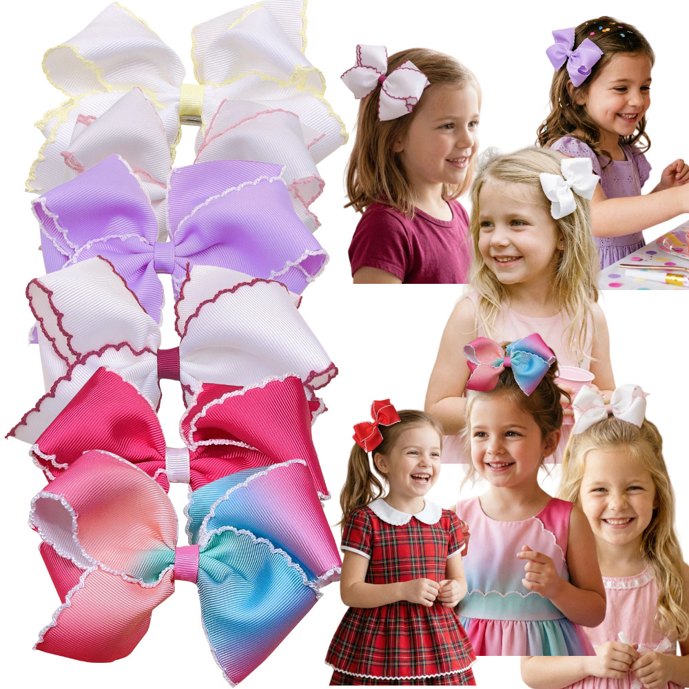 Children's rainbow rib ribbon ribbon hairpin hook big bow hairpin thread belt fabric lock edge full bag clip