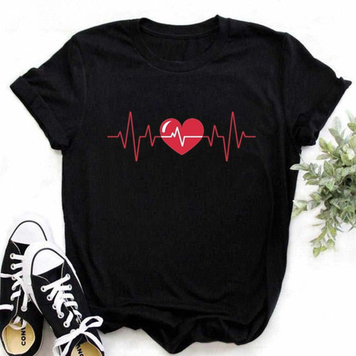 European and American New Fashion Heart Fashion Plus Size Casual Crew Neck Basic Women's Top Women