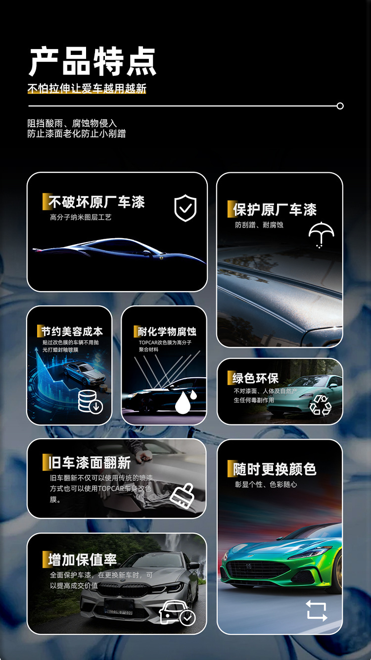 New Product Topka Colorful Car Wrap Tpu Miami Blue Color-Changing Film Car Paint Protection Does Not Hydrolyze or Decompose