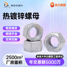 热镀锌六角螺母热浸锌光伏电力细牙扣加厚达克罗螺帽M8M10M12M48