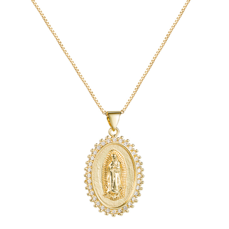 Oval Virgin Mary Statue Pendant Copper Necklace display picture 6