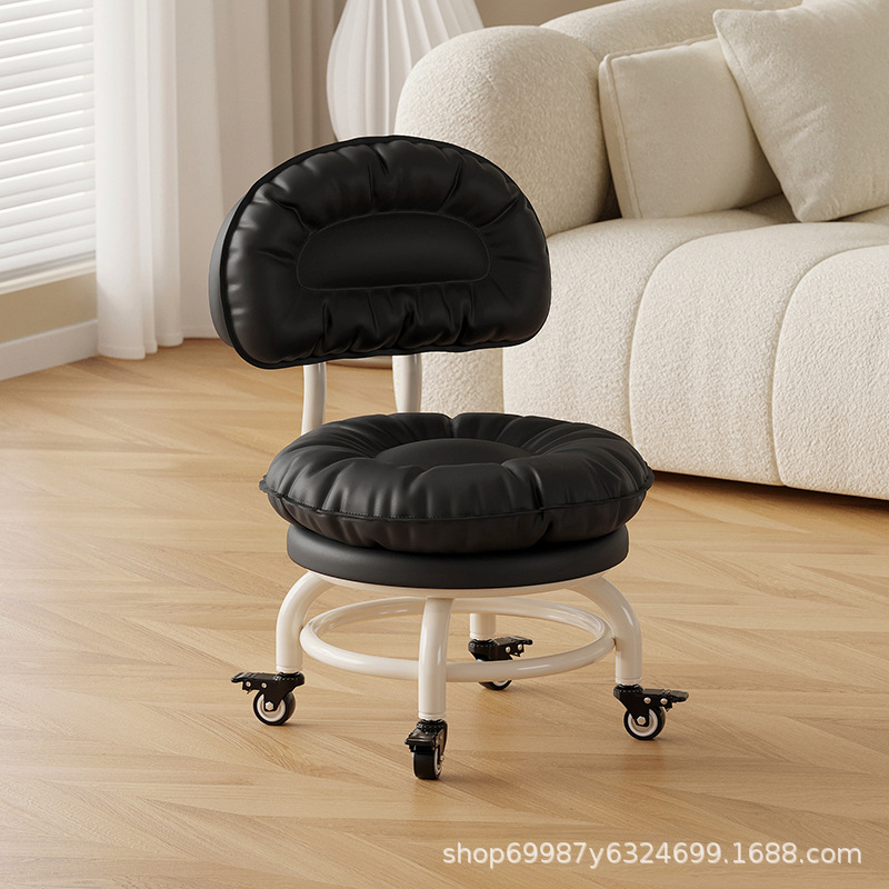 Rueda universal taburete pequeño polea taburete bajo para niños pequeños taburete redondo manicuría costura móvil con muñeca giratoria ligera