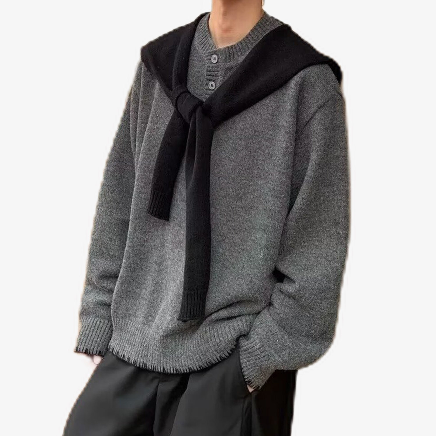 Explosiones transfronterizas de tamaño grande europeo falso dos piezas de diseño de chal jersey suéter hombre perecido henry collar fábrica al por mayor