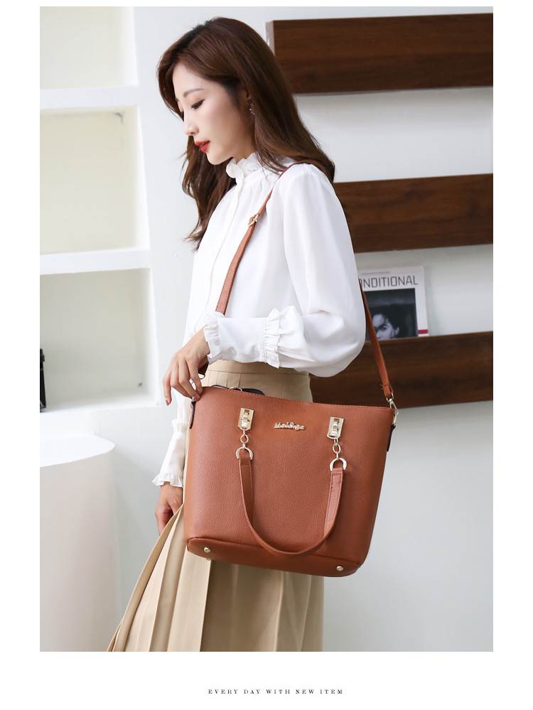 Bag Sets Bags Type Women's Medium Pu Leather Solid Color Vintage Style Streetwear Bucket Zipper Bag Sets