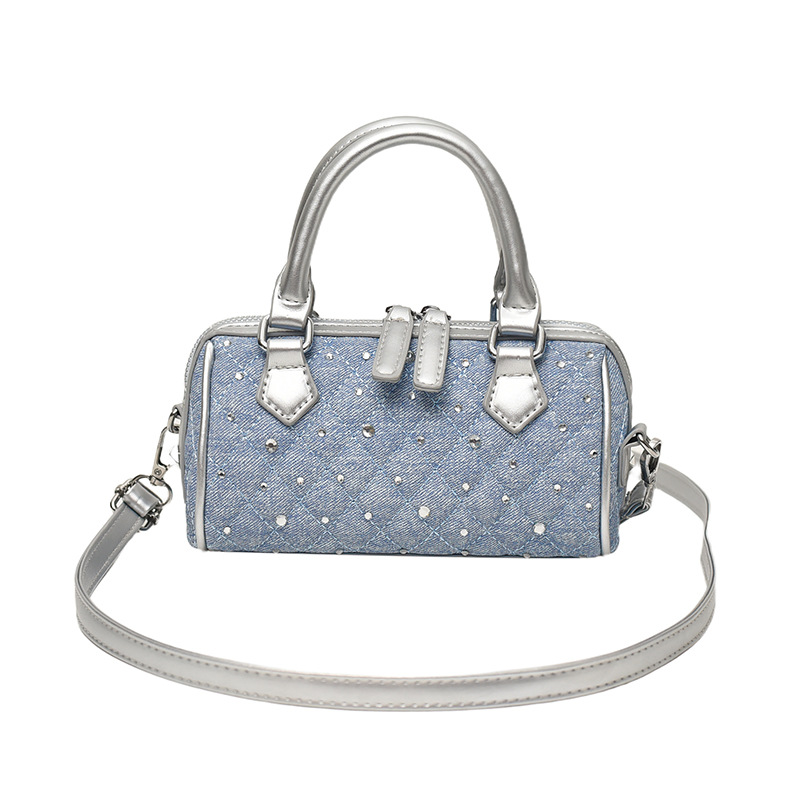 Bolsa cilíndrica coreana para mujeres 2026 nuevo diseño de moda con diamantes bolso portátil sensación cotidiana bolso de Boston