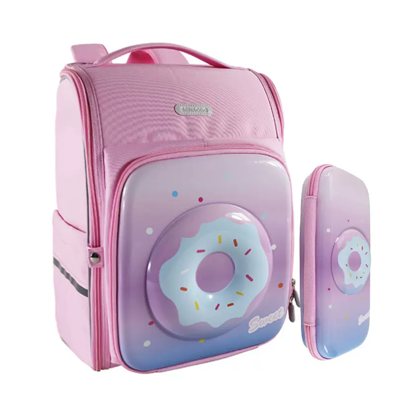 韩版女童甜甜圈书包印logo 小学生卡通蛋壳背包 儿童文具套装包包