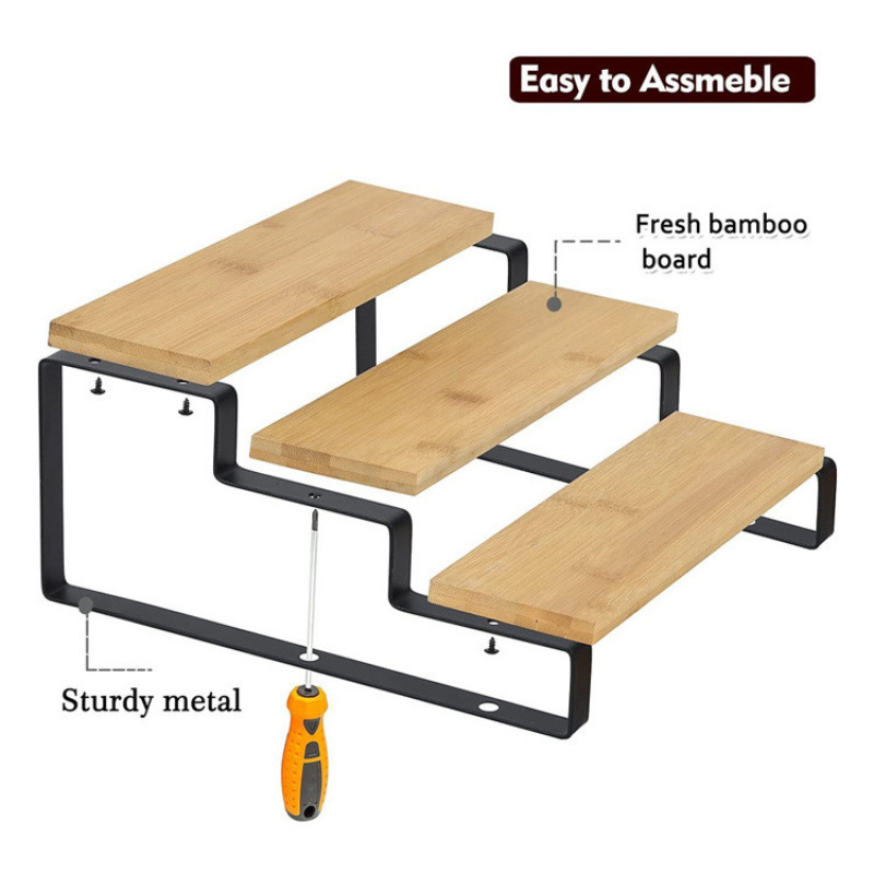 Three-layer bamboo spice condiment rack extendable retractable kitchen bathroom metal wood display storage rack ladder rack Three-layer bamboo spice condiment rack extendable retractable kitchen bathroom metal wood display storage rack ladder rack