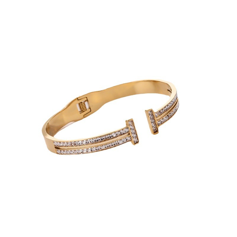 Comercio exterior Europa y los Estados Unidos transfronterizos alta edición cn abertura doble T pulsera mujer rosa diamantes geometría T brazalete joyería al por mayor