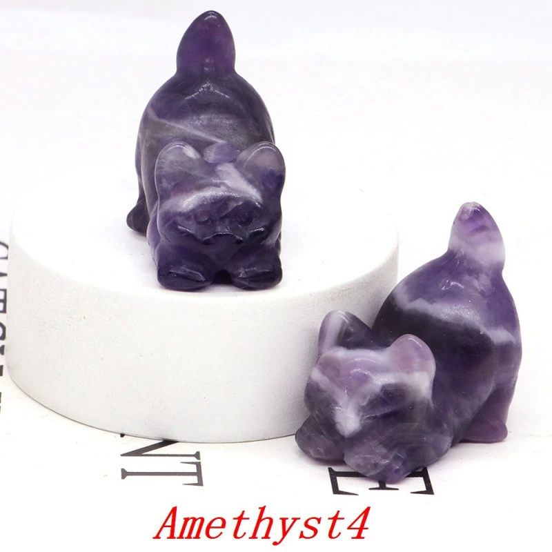 Резная фигурка кота Amethylst, натуральный камень (розовый кварц/аметист и др.), 0,2 кг