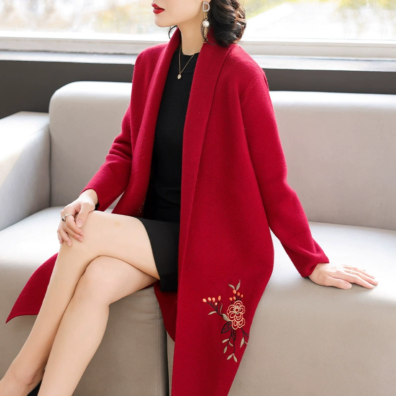 Красное свадебное платье для тещи, осенне-зимнее пальто для матери, пальто, свитер, свадебное осеннее платье в западном стиле для женщин среднего и пожилого возраста