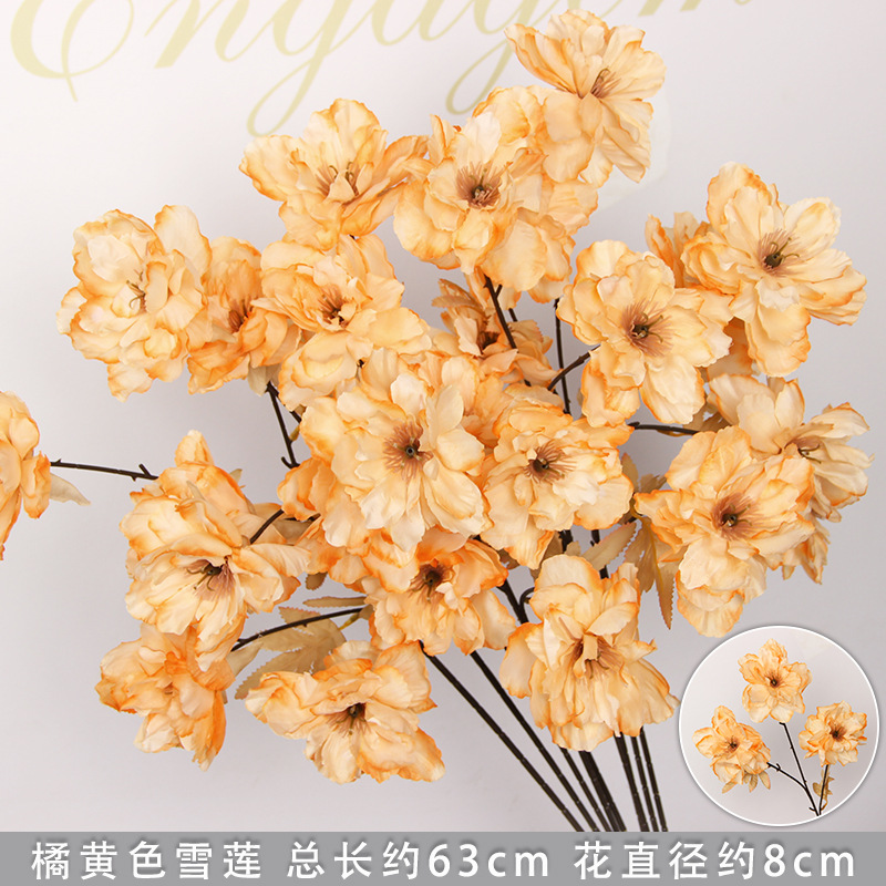Flores de imitación naranja peonía naranja hortenida neblina orquídea flor flor de boda seda naranja