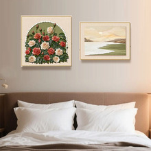 法式奶油风卧室床头装饰画2025新款女孩房间挂画花卉两联组合壁画