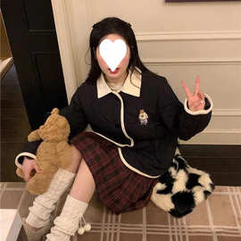 新款棒球服棉服女冬季加厚复古棉袄子外套宽松棉衣大码女装