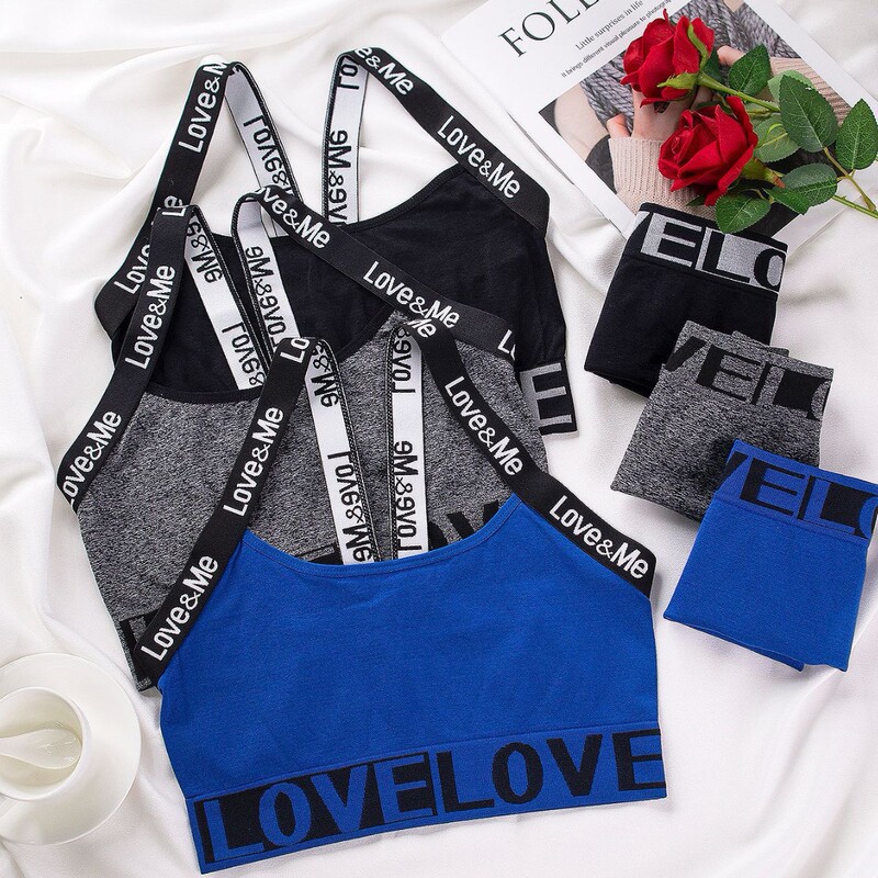Cross-Border Women's Letter-Printed Sportswear Underwear Set, Camisole with Beautiful Back Design, Outdoor Fitness Wear, Women's Bra Set Cross-Border Women's Letter-Printed Sportswear Underwear Set, Camisole with Beautiful Back Design, Outdoor Fitness Wear, Women's Bra Set