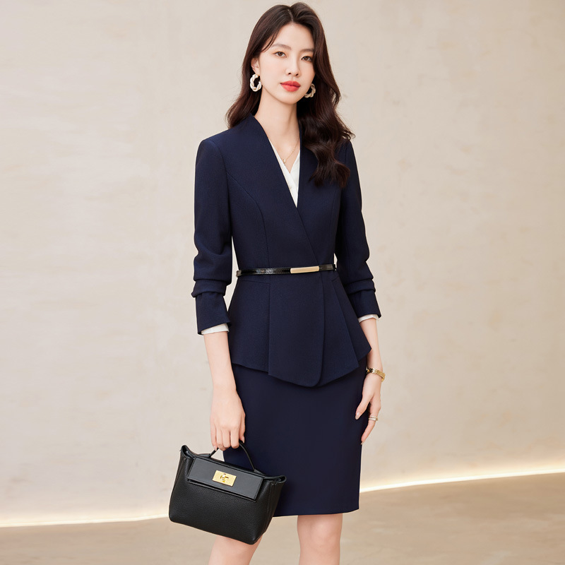 Elegant women's tuxedo, overskirt suit, business office formal attire, trousers two-piece set, women's clip