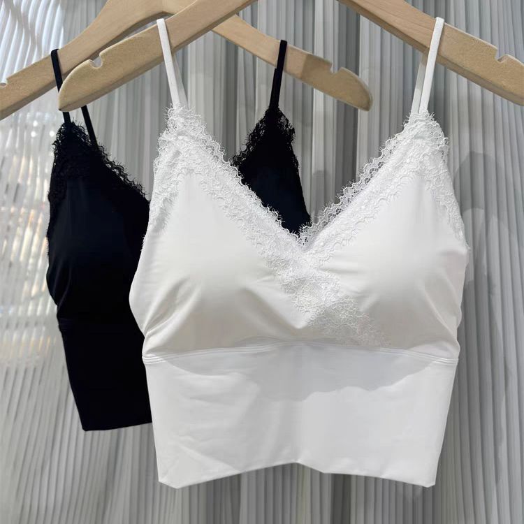 Summer Ice Silk Beautiful Back V-Neck Open-Back Single Strap Hollow Eyelash Lace Thin Shoulder Strap Adjustable Bra Wrap