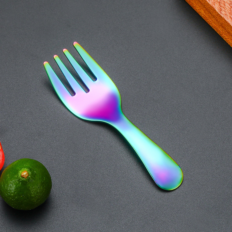 Creativo 304 cuchara de bebé de acero inoxidable mango corto tenedor cuchara traje de postre dorado cuchara tenedor helado cuchara niños vajilla