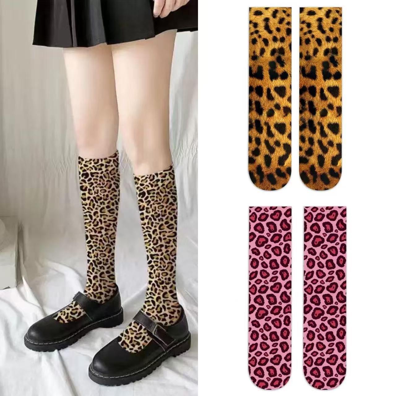 New European and American cross-border leopard print socks for men and women knee socks foreign trade sexy stockings high elastic comfortable socks
