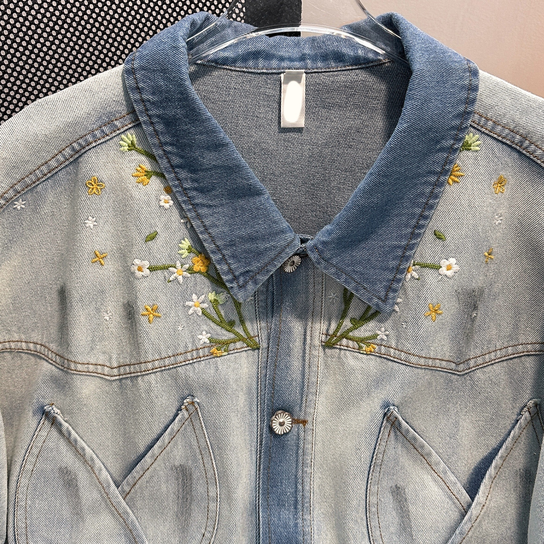 Unisex Gradient Embroidered Denim Jacket American Retro Style Floral Trendy Brand Design Spring Autumn Fashion Non-Stretch Denim_voghion.com