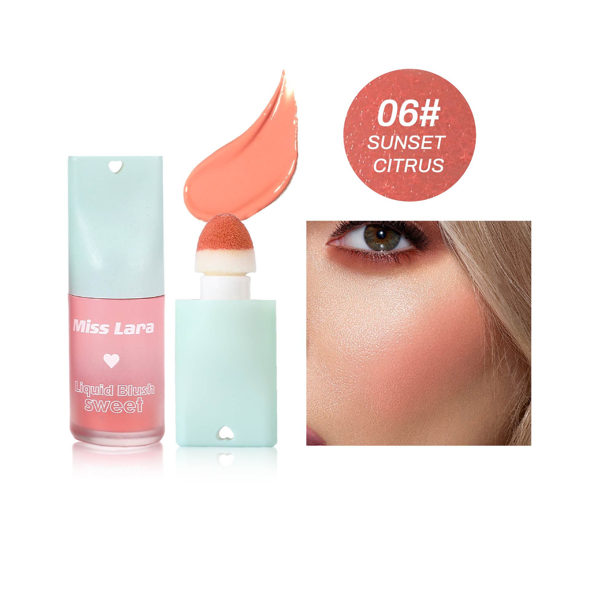Rubor Líquido MissLara con Aplicador de Esponja, Macaron, 6 Colores, Ligero, Natural, Iluminador, Maquillaje Transfronterizo