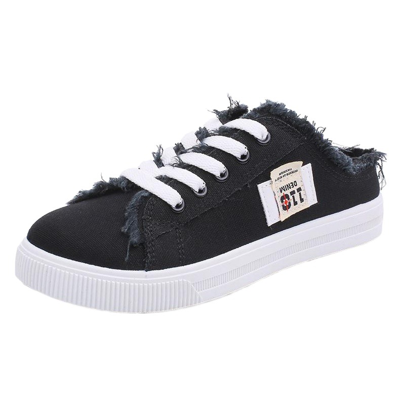 Zapatillas de lona estilo nuevo para mujer, primavera-verano 2025, zapatillas blancas planas, mocasines sin cordones, venta al por mayor image 1