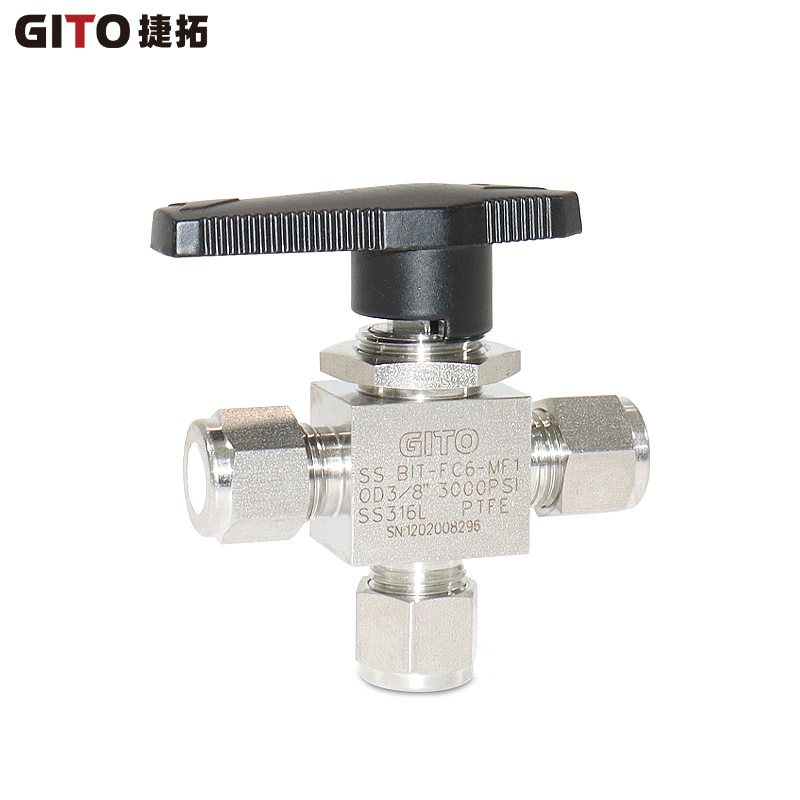 卡套三通球阀OD3/8   一体式不锈钢3000PSI仪表卡套球阀