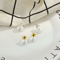 Drya S925 Pure Silver Color Block Oval Brushed Bead Earrings Geometric Pendant for Women, Light Luxury Style and Elegance