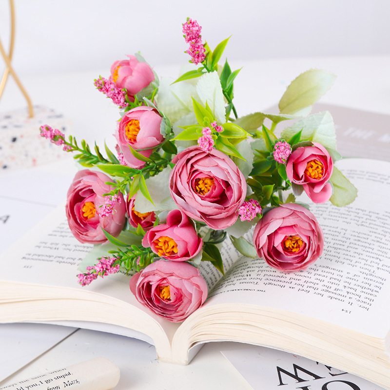 厂家直供创意仿真田园花束5叉5头茉莉茶花 家居装饰 婚庆布置假花