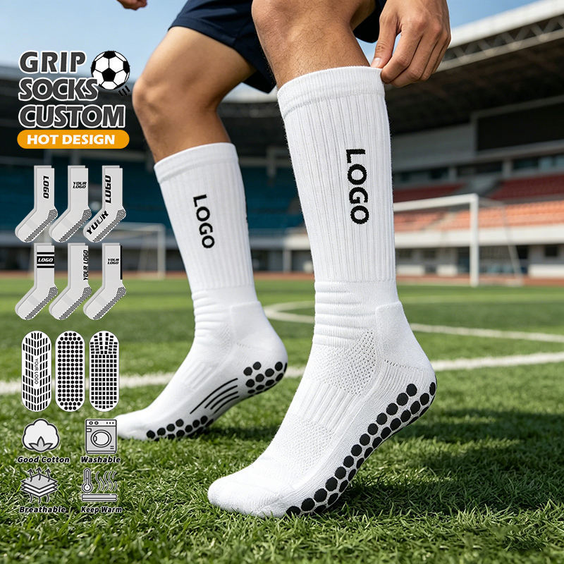 Customized Knitted Football Socks, Breathable, Non-Slip, High-Performance, High-Quality Men's Fitness Football Grip Socks
