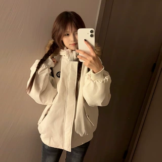 美式毛领情侣款羽绒棉外套男女冬季连帽工装派克服东北防寒棉袄子