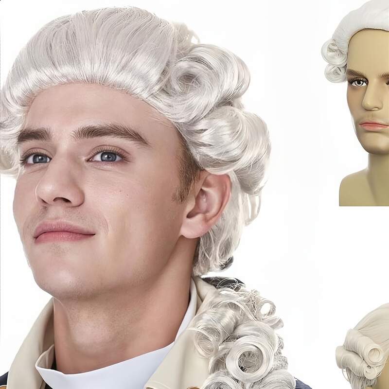 European and American Cross-Border Court-Style Retro Lawyer Judge Hat White Curly Ponytail High-Temperature Fiber Cosplay Wig