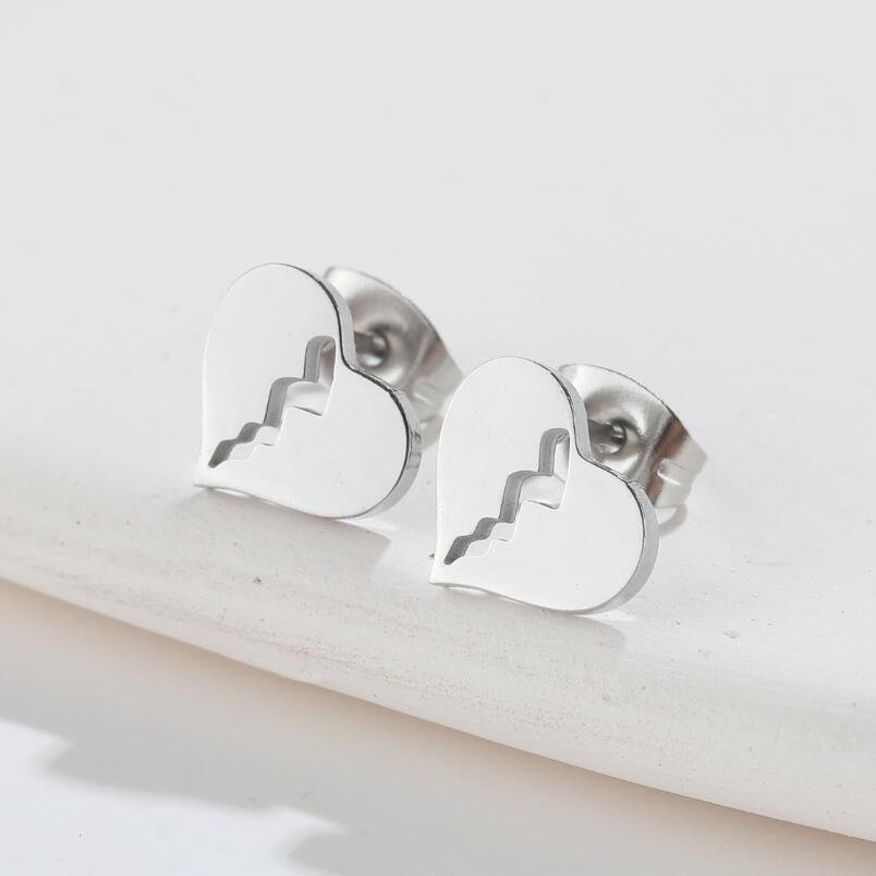Fashion Heart Shape Titanium Steel Ear Studs Plating No Inlaid Stainless Steel Earrings