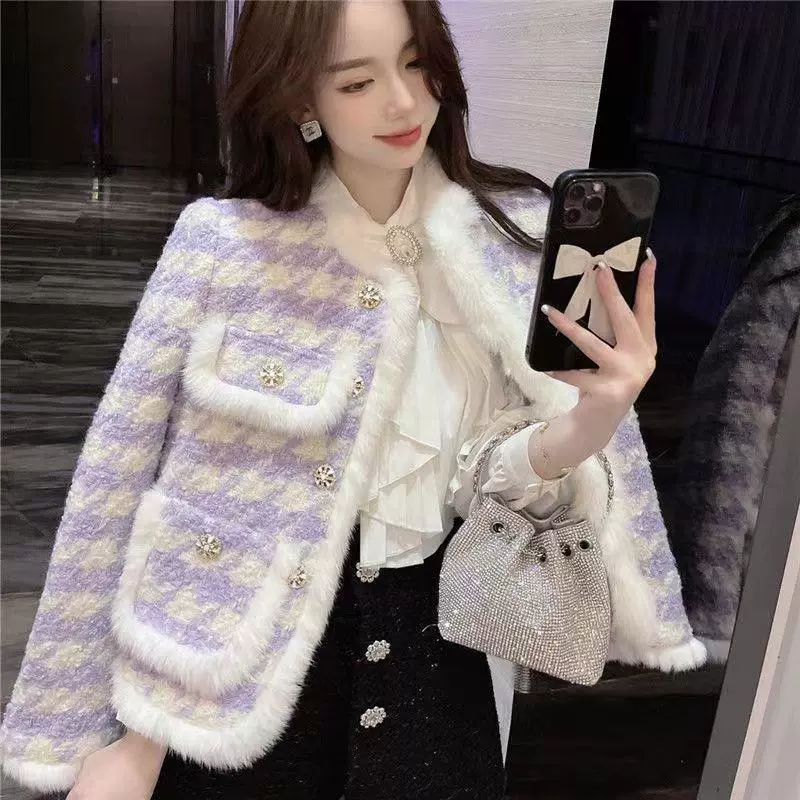 Демисезонная стеганая шерстяная куртка с утеплением, стиль Chanel, увеличенная толщина