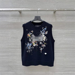 減齢少女風ジャケット袖なし上着丸首花火釘珠刺繍レトロ痩せウールニット馬甲潮