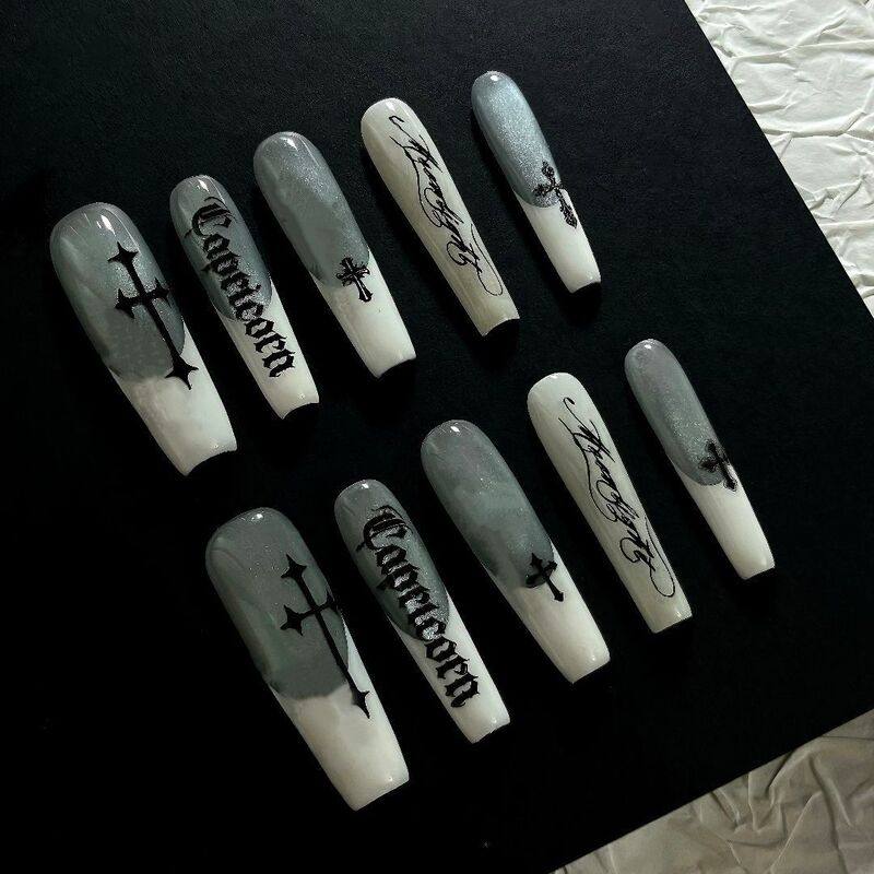 Medium-long gradient cat-eye press-on nails, flattering and high-end, niche design, new popular fake nail patches, cross-border factory Medium-long gradient cat-eye press-on nails, flattering and high-end, niche design, new popular fake nail patches, cross-border factory