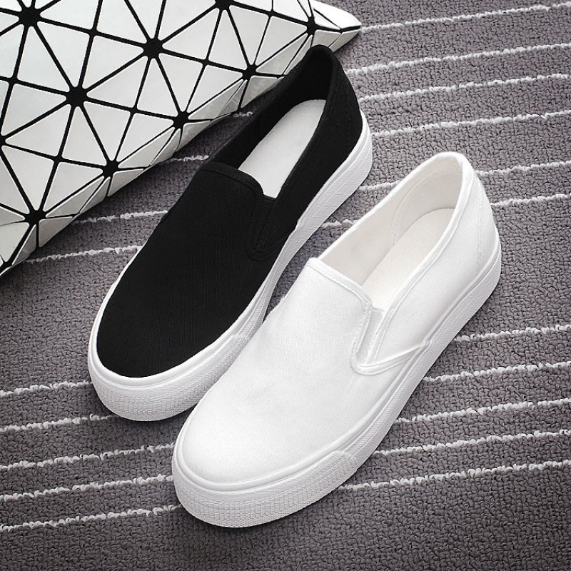 Verano blanco y otoño con un pie de lona zapatos blancos mujeres antideslizantes zapatos perezosos de suela gruesa zapatos de tela viejos de Beijing cuidado femenino image 1