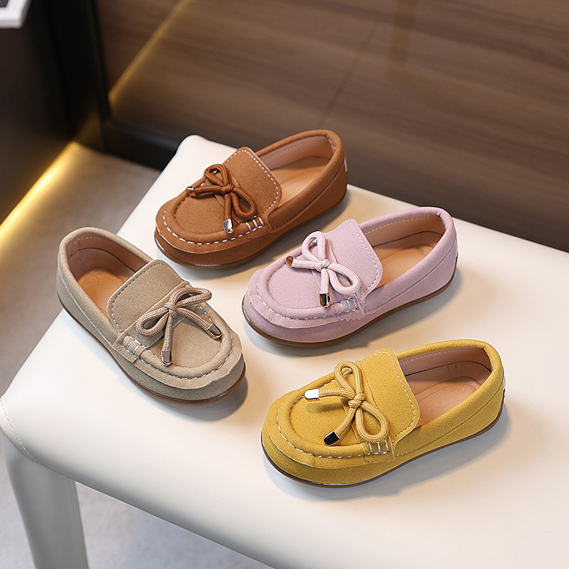 Cross-Border Kidsren's Bean Shoes Velvet Small Leather Shoes Girls Soft Sole 2025 Summer One-Leg British Style Boys' Shoes