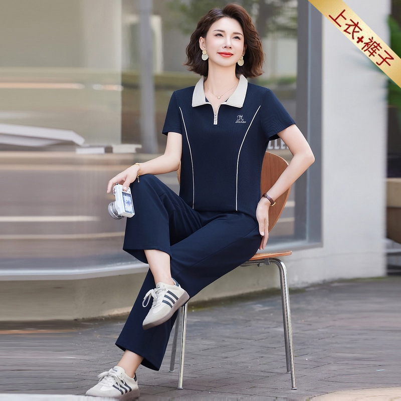 Middle-Aged and Elderly Women's Sportswear Short-Sleeved Suit Summer 2026 New Style Mom's Wear Summer Short-Sleeved T-Shirt Casual Top T-Shirt Middle-Aged and Elderly Women's Sportswear Short-Sleeved Suit Summer 2026 New Style Mom's Wear Summer Short-Sleeved T-Shirt Casual Top T-Shirt