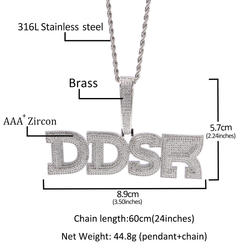 潮牌アルファベットペンダントネックレスヒップホップデザインdiy三層フルドリル銅はaaaジルコン文字ペンダントをはめ込んでいる|undefined