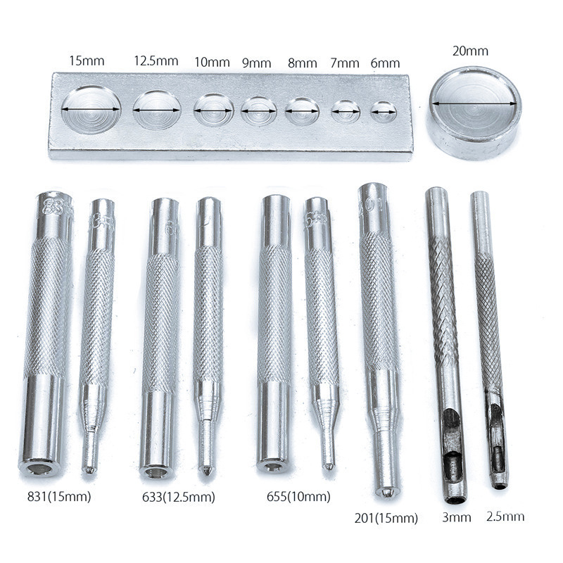 Herramienta de instalación de hebilla a juego 633/655/831/201 Base de perforación de remaches DIY Leather Art Juego de 11 piezas
