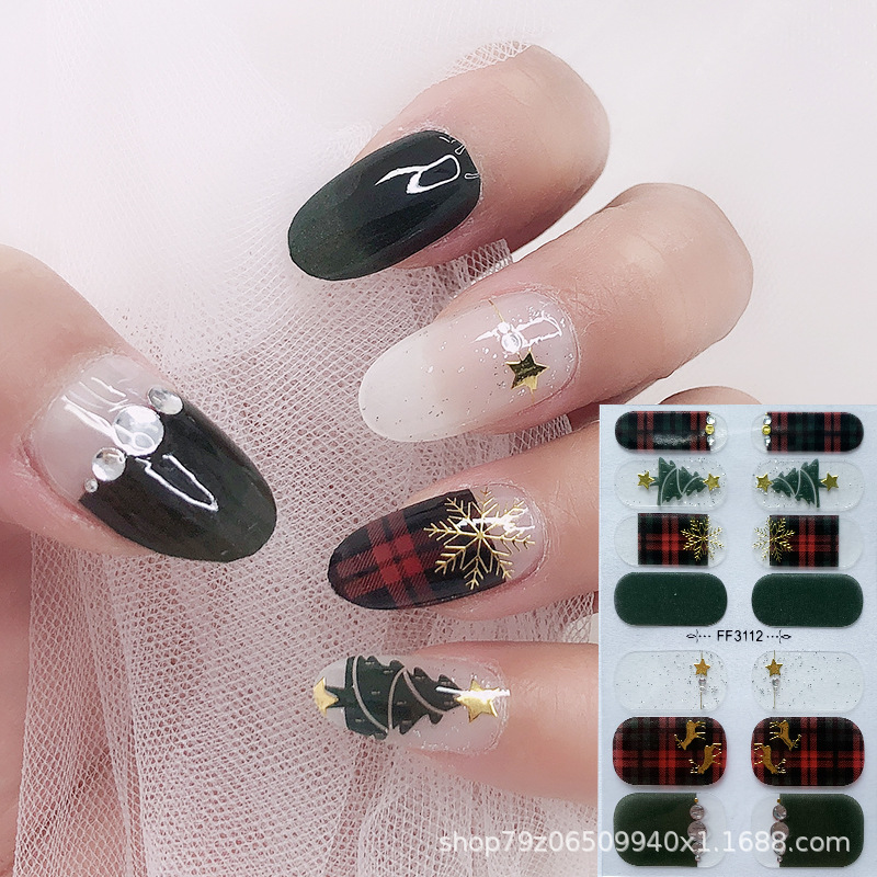 Pegatina de uñas de diamante de imitación 5D para hornear sin gel ins Halloween Navidad copo de nieve alce pegatina de uñas DIY pegatina de uñas