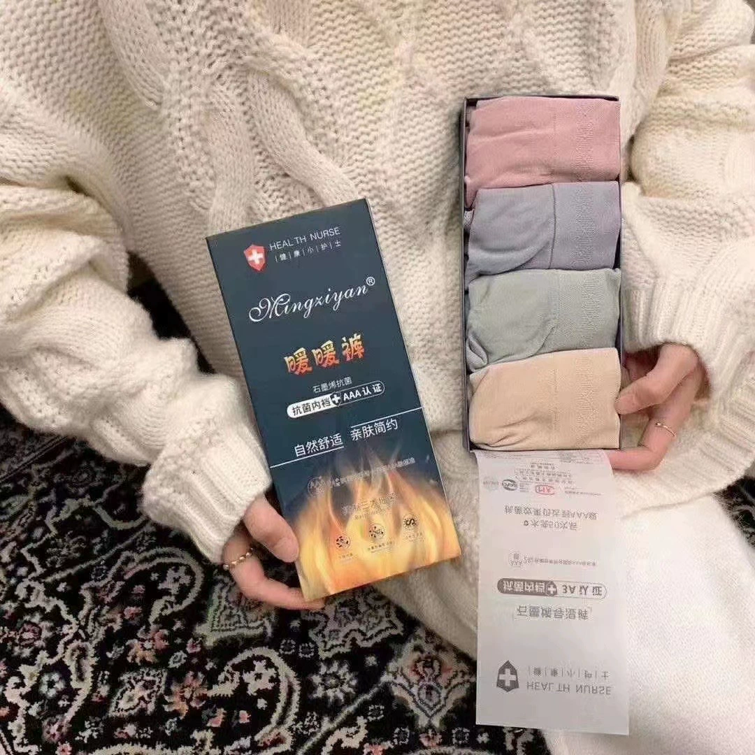 Теплые брюки из графена из чистого хлопка, промежность, сокращение живота, подтяжка бедер, нижнее белье со средней талией, дышащие трусы Peach Hip Girl